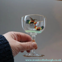 Load image into Gallery viewer, Vintage 1930s Glass Cockerel / Rooster SET OF FIVE Miniature Glasses. Rare Cock Fighting Images 
