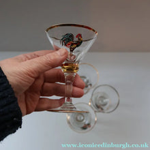 Load image into Gallery viewer, Vintage 1930s Glass Cockerel / Rooster Miniature Liqueur Glasses
