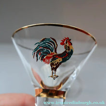 Load image into Gallery viewer, Vintage 1930s Glass Cockerel / Rooster Miniature Liqueur Glasses
