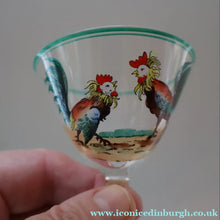Load image into Gallery viewer, Vintage 1930s Glass Cockerel / Rooster SET OF FIVE Miniature Glasses. Rare Cock Fighting Images 
