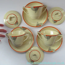 Load image into Gallery viewer, Royal Doulton 1930s Art Deco Royal Tango Lidded Cup and Saucer
