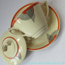 Load image into Gallery viewer, Royal Doulton 1930s Art Deco Royal Tango Lidded Cup and Saucer
