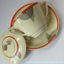 Load image into Gallery viewer, Royal Doulton 1930s Art Deco Royal Tango Lidded Cup and Saucer
