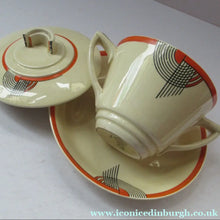 Load image into Gallery viewer, Royal Doulton 1930s Art Deco Royal Tango Lidded Cup and Saucer
