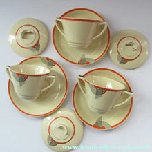 Load image into Gallery viewer, Royal Doulton 1930s Art Deco Royal Tango Lidded Cup and Saucer

