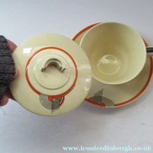 Load image into Gallery viewer, Royal Doulton 1930s Art Deco Royal Tango Lidded Cup and Saucer
