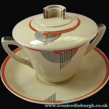 Load image into Gallery viewer, Royal Doulton 1930s Art Deco Royal Tango Lidded Cup and Saucer
