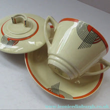 Load image into Gallery viewer, Royal Doulton 1930s Art Deco Royal Tango Lidded Cup and Saucer
