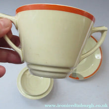 Load image into Gallery viewer, Royal Doulton 1930s Art Deco Royal Tango Lidded Cup and Saucer
