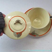 Load image into Gallery viewer, Royal Doulton 1930s Art Deco Royal Tango Lidded Cup and Saucer
