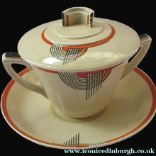 Load image into Gallery viewer, Royal Doulton 1930s Art Deco Royal Tango Lidded Cup and Saucer
