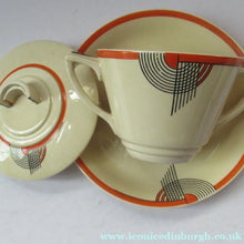 Load image into Gallery viewer, Royal Doulton 1930s Art Deco Royal Tango Lidded Cup and Saucer
