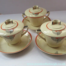 Load image into Gallery viewer, Royal Doulton 1930s Art Deco Royal Tango Lidded Cup and Saucer
