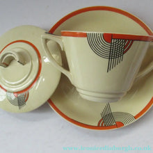 Load image into Gallery viewer, Royal Doulton 1930s Art Deco Royal Tango Lidded Cup and Saucer
