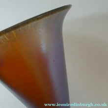 Load image into Gallery viewer, German WMF "Myra Kristal" Glass Trumpet Shape Vase with Stunning Blue and Gold Iridescent Lustres

