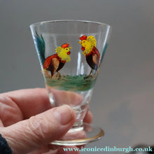Load image into Gallery viewer, Vintage 1930s Glass Cockerel / Rooster Glass Decanter and 6 Matching Shot Glasses. Rare Cock Fighting Images
