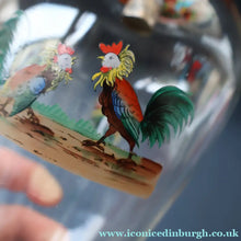 Load image into Gallery viewer, Vintage 1930s Glass Cockerel / Rooster Glass Decanter and 6 Matching Shot Glasses. Rare Cock Fighting Images
