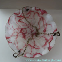 Load image into Gallery viewer, Vintage Glass Hanging Goldfish Bowl or Flycatcher Lampshade. Opaque Glass with Oodles of Raspberry Ripple Veins
