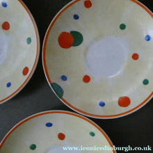 Load image into Gallery viewer, 1930s Hancock's Ivory Ware ART DECO Miniature or Cabinet Tea Set Embellished with Random Multi-Colour Dots
