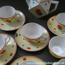 Load image into Gallery viewer, 1930s Hancock’s Ivory Ware ART DECO Miniature or Cabinet Tea Set Embellished with Random Multi-Colour Polka Dots
