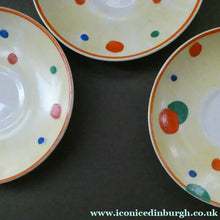 Load image into Gallery viewer, 1930s Hancock's Ivory Ware ART DECO Miniature or Cabinet Tea Set Embellished with Random Multi-Colour Dots
