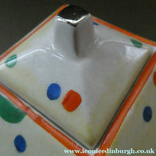 Load image into Gallery viewer, 1930s Hancock's Ivory Ware ART DECO Miniature or Cabinet Tea Set Embellished with Random Multi-Colour Dots
