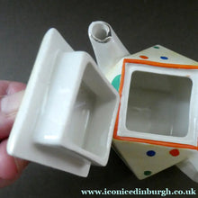 Load image into Gallery viewer, 1930s Hancock's Ivory Ware ART DECO Miniature or Cabinet Tea Set Embellished with Random Multi-Colour Dots
