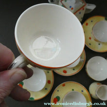 Load image into Gallery viewer, 1930s Hancock's Ivory Ware ART DECO Miniature or Cabinet Tea Set Embellished with Random Multi-Colour Dots
