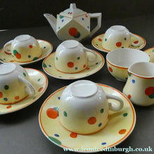 Load image into Gallery viewer, 1930s Hancock's Ivory Ware ART DECO Miniature or Cabinet Tea Set Embellished with Random Multi-Colour Dots
