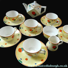 Load image into Gallery viewer, 1930s Hancock's Ivory Ware ART DECO Miniature or Cabinet Tea Set Embellished with Random Multi-Colour Dots

