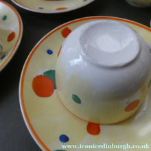 Load image into Gallery viewer, 1930s Hancock's Ivory Ware ART DECO Miniature or Cabinet Tea Set Embellished with Random Multi-Colour Dots
