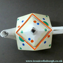 Load image into Gallery viewer, 1930s Hancock's Ivory Ware ART DECO Miniature or Cabinet Tea Set Embellished with Random Multi-Colour Dots
