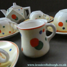 Load image into Gallery viewer, 1930s Hancock's Ivory Ware ART DECO Miniature or Cabinet Tea Set Embellished with Random Multi-Colour Dots
