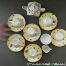 Load image into Gallery viewer, 1930s Hancock's Ivory Ware ART DECO Miniature or Cabinet Tea Set Embellished with Random Multi-Colour Dots
