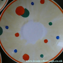 Load image into Gallery viewer, 1930s Hancock's Ivory Ware ART DECO Miniature or Cabinet Tea Set Embellished with Random Multi-Colour Dots

