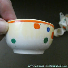 Load image into Gallery viewer, 1930s Hancock's Ivory Ware ART DECO Miniature or Cabinet Tea Set Embellished with Random Multi-Colour Dots
