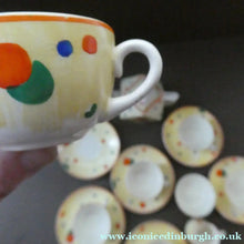 Load image into Gallery viewer, 1930s Hancock's Ivory Ware ART DECO Miniature or Cabinet Tea Set Embellished with Random Multi-Colour Dots
