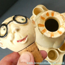 Load image into Gallery viewer, Quirky 1930s JAPANESE Ceramic Decanter, Stand and Four Shot Glasses. TENNIS PLAYER
