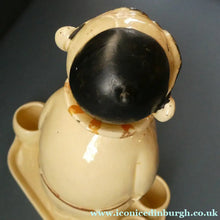 Load image into Gallery viewer, Quirky 1930s JAPANESE Ceramic Decanter, Stand and Four Shot Glasses. TENNIS PLAYER
