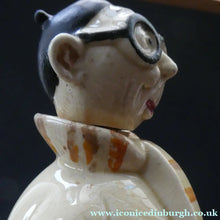 Load image into Gallery viewer, Quirky 1930s JAPANESE Ceramic Decanter, Stand and Four Shot Glasses. TENNIS PLAYER
