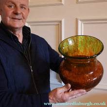 Load image into Gallery viewer, Large 1930s Czech  / Bohemian Glass Vase. Heavy Piece with Mottled Colours
