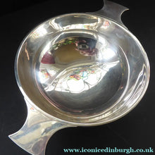 Load image into Gallery viewer, 1930s Large Size SOLID SILVER Quaich. Stylish Deco Shape in Original Box. Hallmarked 1936 and Inscribed "Ann" on the side
