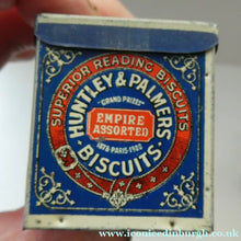 Load image into Gallery viewer, Vintage 1930s MINIATURE or SAMPLE Tin for Huntley and Palmer Biscuits. Blue Colour
