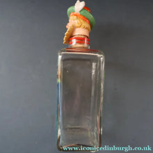 Load image into Gallery viewer, 1930s NOVELTY Golfing Glass Decanter. Decorated with Hand-Painted Comical Golfing Illustration - and with Fabulous Scotsman's Head Stopper
