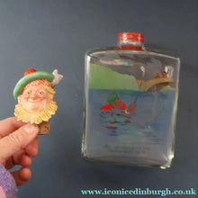 Load image into Gallery viewer, 1930s NOVELTY Golfing Glass Decanter. Decorated with Hand-Painted Comical Golfing Illustration - and with Fabulous Scotsman's Head Stopper
