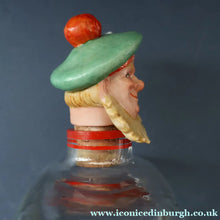 Load image into Gallery viewer, 1930s NOVELTY Golfing Glass Decanter. Decorated with Hand-Painted Comical Golfing Illustration - and with Fabulous Scotsman's Head Stopper
