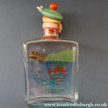 Load image into Gallery viewer, 1930s NOVELTY Golfing Glass Decanter. Decorated with Hand-Painted Comical Golfing Illustration - and with Fabulous Scotsman's Head Stopper
