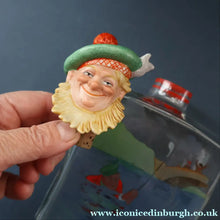 Load image into Gallery viewer, 1930s NOVELTY Golfing Glass Decanter. Decorated with Hand-Painted Comical Golfing Illustration - and with Fabulous Scotsman's Head Stopper
