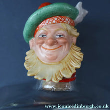 Load image into Gallery viewer, 1930s NOVELTY Golfing Glass Decanter. Decorated with Hand-Painted Comical Golfing Illustration - and with Fabulous Scotsman's Head Stopper
