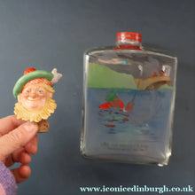 Load image into Gallery viewer, 1930s NOVELTY Golfing Glass Decanter. Decorated with Hand-Painted Comical Golfing Illustration - and with Fabulous Scotsman's Head Stopper
